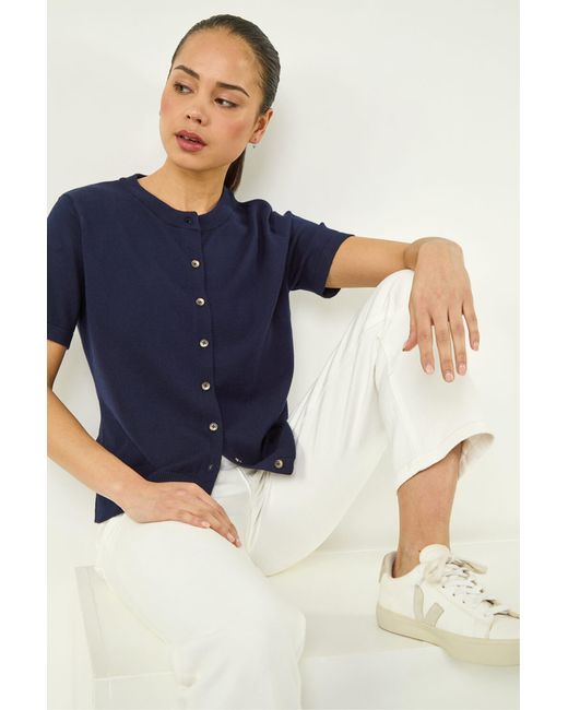 Roman Blue Petite Buttoned Up Cardigan