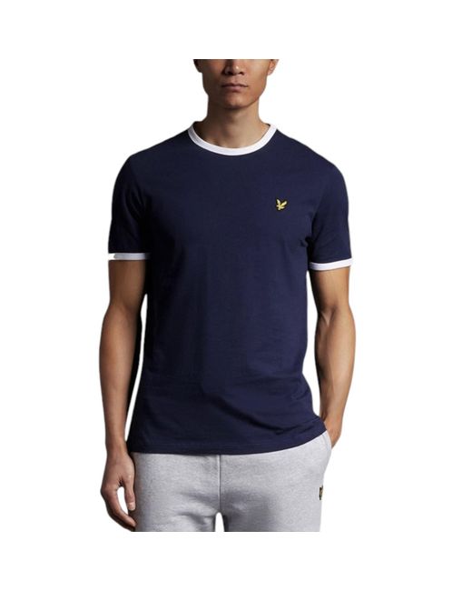 Lyle & Scott Blue Short Sleeve T Shirts Regular Fit Crew Neck Summer Logo Tee for men