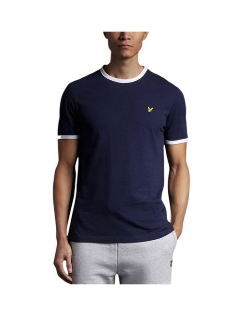 Lyle & Scott Blue Short Sleeve T Shirts Regular Fit Crew Neck Summer Logo Tee for men