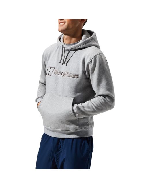 Berghaus Gray Hoodie Pullover Overhead Regular Fit Sportswear Fleece Logo Hoody for men