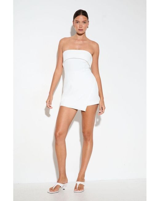 MissPap White Bandeau Fold Over Button Skort Playsuit