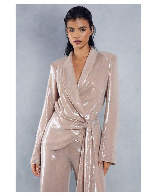 MissPap Gray Premium Sequin Draped Blazer