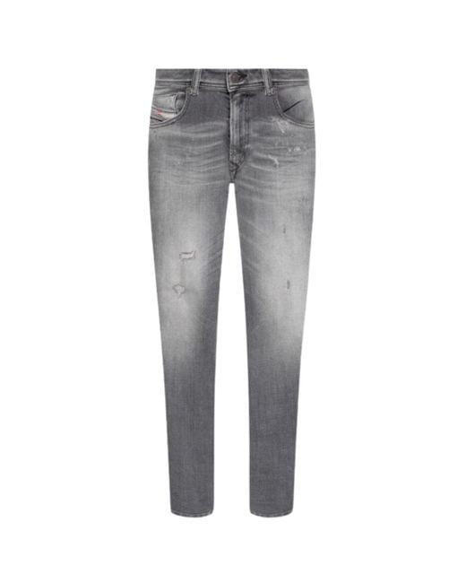 DIESEL Gray 1979 Sleenker Denim Faded Distressed Jeans for men
