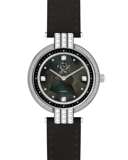 Gv2 Black Matera Swiss Quartz Mother Of Pearl Dial Suede Bracelet Diamond Watch