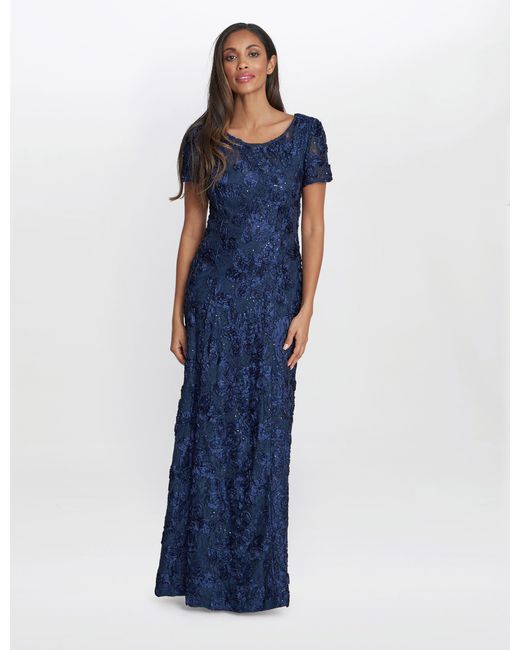 Gina Bacconi Blue Nancy Gown With Rosette Sequin Detail
