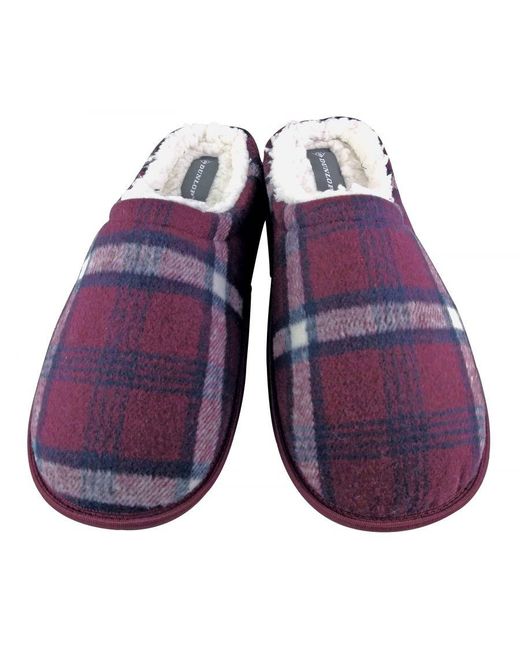 Dunlop Purple Warm Plush Fleece Lined Slip On Mule Checked Plaid House Slippers for men