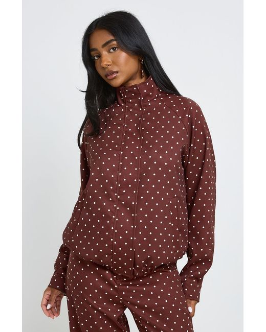 Boohoo Red Polka Dot Funnel Neck Jacket