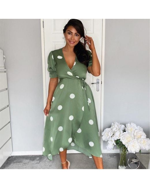AX Paris Green Dot Print Wrap Over Midi Dress