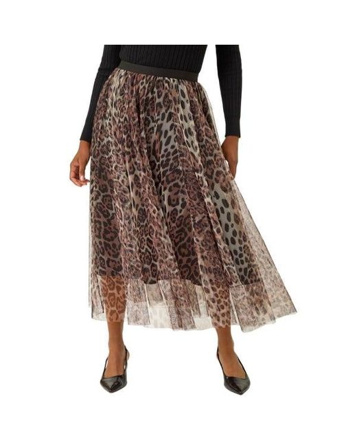Roman Brown Animal Print Mesh Layered Skirt