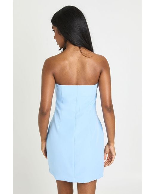 Boohoo Blue Button Front Bandeau Mini Dress