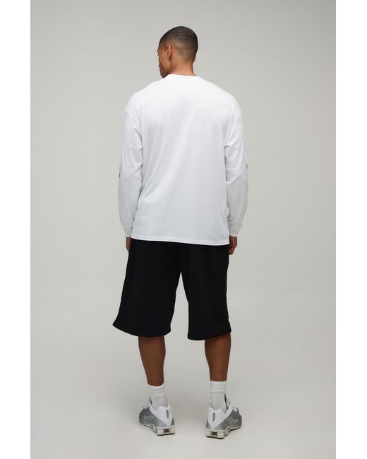 BoohooMAN Gray Oversized Moto Print Long Sleeve T-Shirt Cotton for men