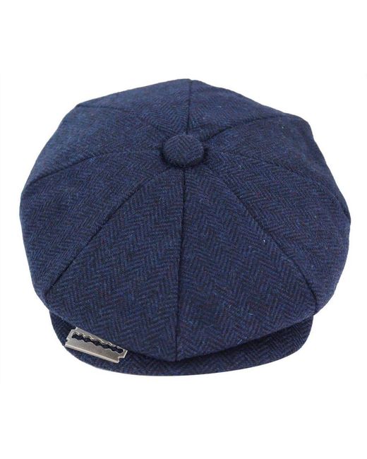 Infinity Leather Peaky Blinders Tweed Hat With Razor Blade in Blue for
