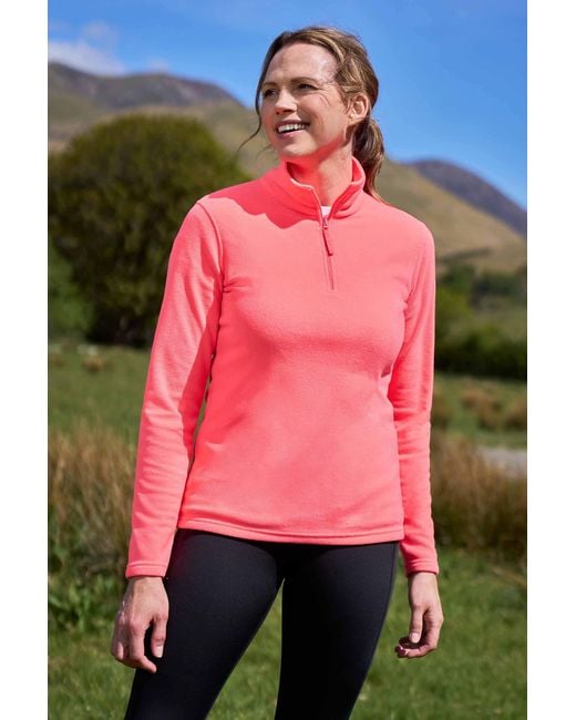 Mountain Warehouse Pink 'Camber' Striped Fleece Top Half Zip Quick Dry Breathable Sweater