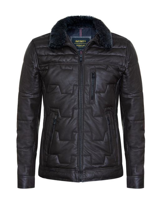 Infinity Leather Black Quilted Biker Jacket for men