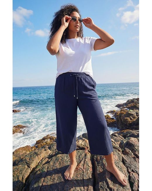 Roman Blue Curve Linen Mix Cropped Trousers