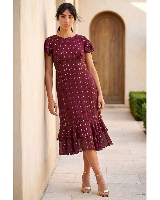 Roman Red Petite Foil Frill Dress