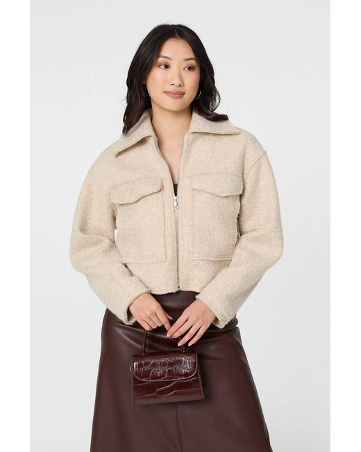 Izabel London Brown Collared Pocket Front Cropped Jacket
