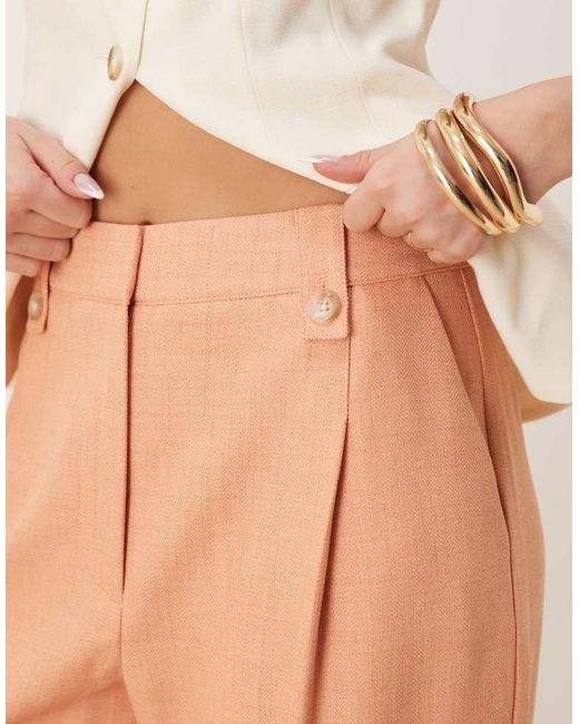 ASOS Natural Tailored Textured Barrel Trousers With Tab Detail