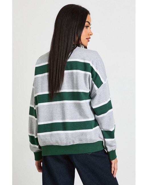 Boohoo Blue Striped Crew Neck Oversized Sweatshirt