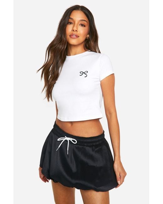 Boohoo White Drawcord Waist Puff Ball Mini Skirt
