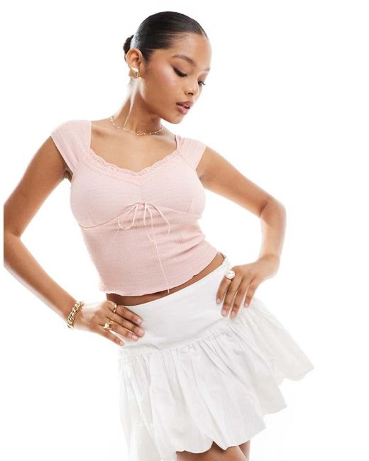 Vero Moda White Textured Jersey Top With Lace Detail
