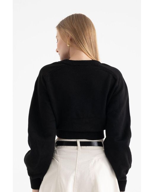 Hiccup Black Crew Neck Basic Sweater