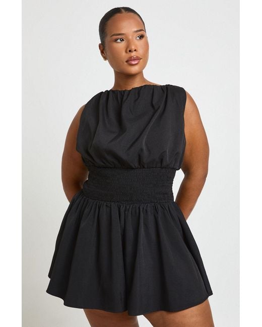 Boohoo Black Plus Shirred Waist Playsuit