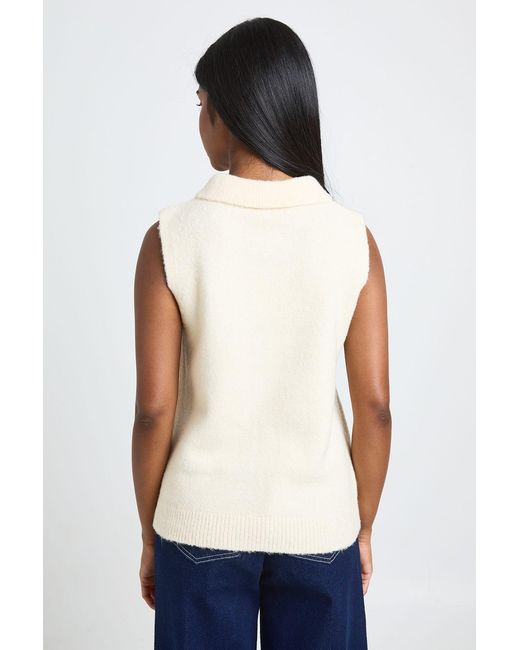 Boohoo White Soft Knit Collared Button Through Top