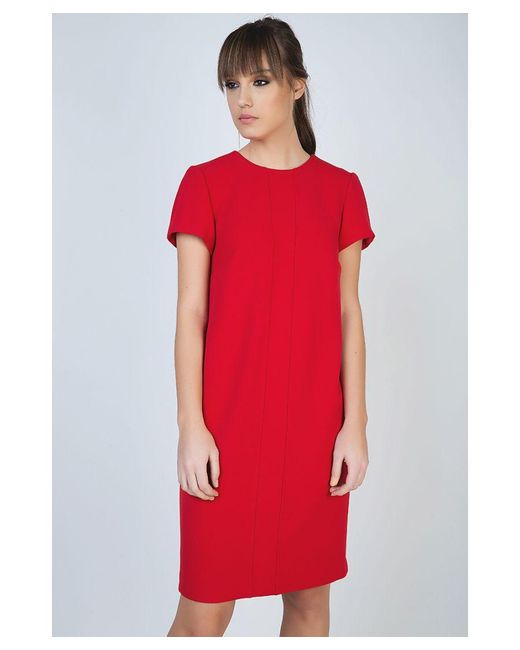 Conquista Red Short Sleeve Dress With Panel Detail