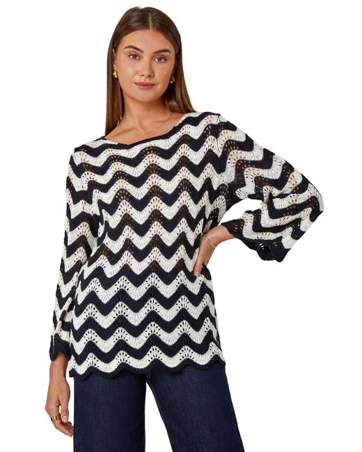 Roman Black Striped Scallop Edge Tunic Jumper