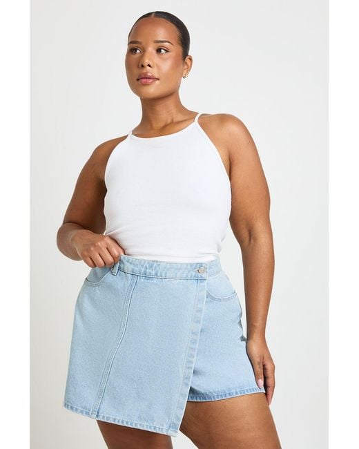 Boohoo Blue Plus Wrap Front Skort