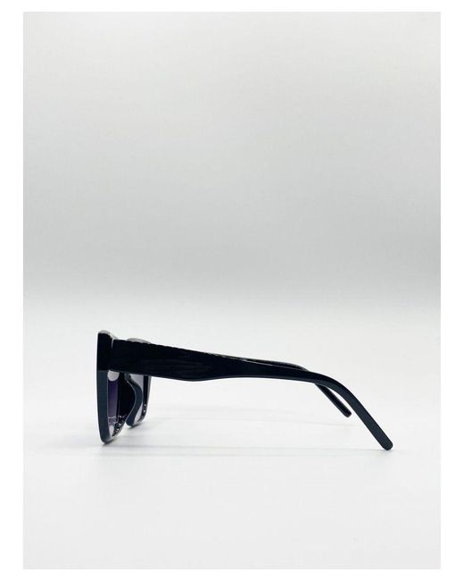 SVNX Blue Oversized Plastic Frame Cateye Sunglasses