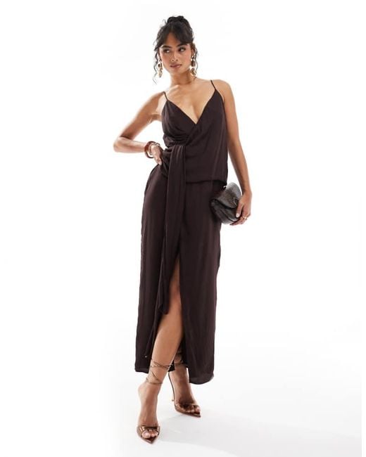 ASOS Purple Cami Strap Drape Tuck Detail Midi Dress