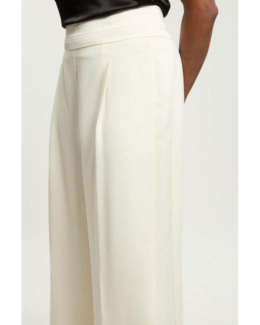 Karen Millen White Plus Size Satin Back Crepe Tailored Wide Leg Trouser