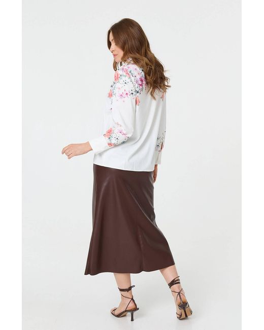 Izabel London Gray Floral Border Print Long Sleeve Shirt
