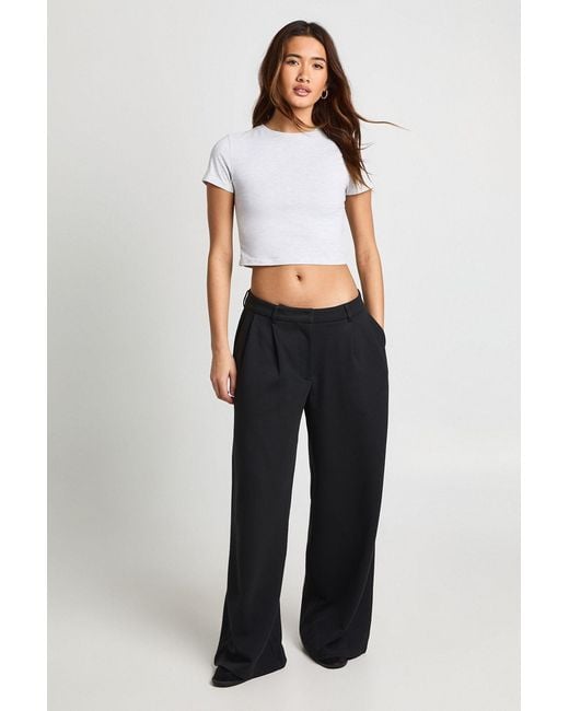 Boohoo Black Interlock Front Pleat Wide Leg Jogger