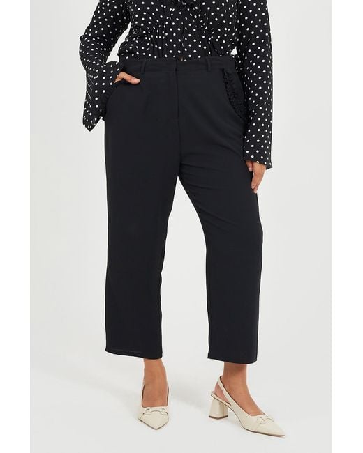 Brave Soul Black Curve Ruffle Detail Cropped Cigarette Trousers