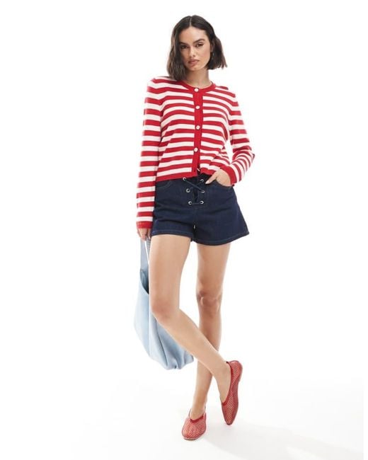 French Connection Red Boxy Button Up Cardigan