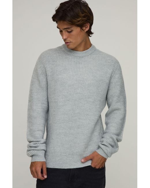 BoohooMAN Gray Regular Fit Ribbed Knitted Jumper for men