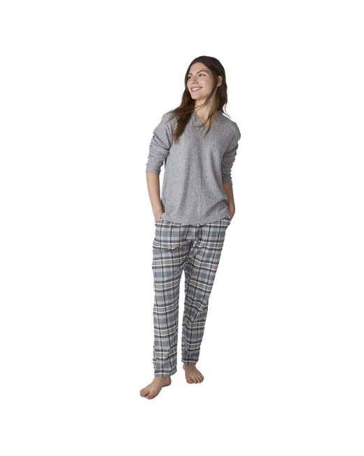 J&j Brothers Gray Jjbfp1501 Long-Sleeved V-Neck Pajamas