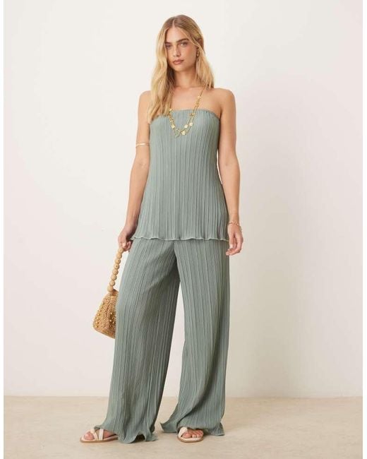Y.A.S Green Plisse Bandeau Co-Ord With Rolled Hem Detail