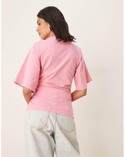 ASOS Pink Cinched T Shirt With Asymmetric Hem