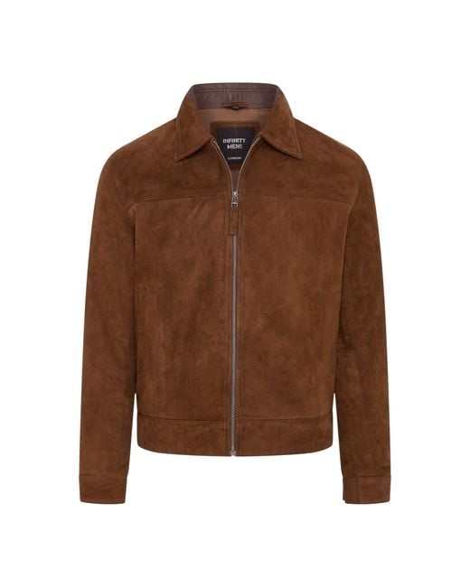Infinity Leather Brown Goat Suede Harrington Biker Jacket for men