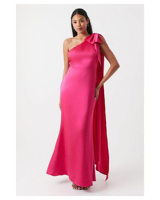 Coast Bow And Drape Detail One Shoulder Satin Bridesmaids Dress in Pink