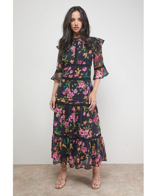 Oasis White Chiffon Lace Insert Midi Dress