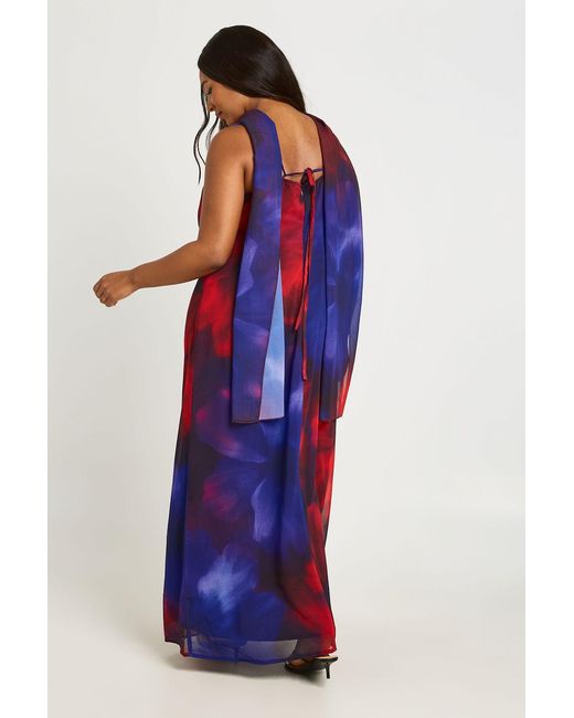 Boohoo Red Plus Floral Chiffon Cowl Neck Maxi Dress