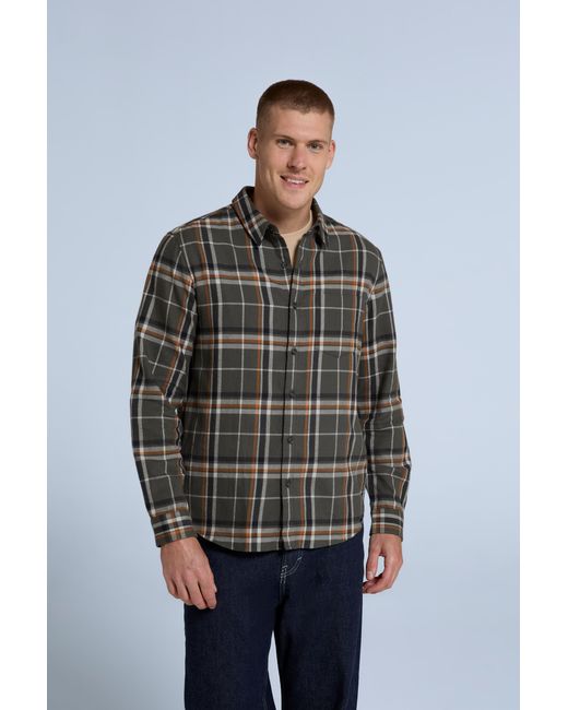 Mountain Warehouse Blue 'Cove' Check Flannel Shirt Cotton Buttoned Breathable Top for men