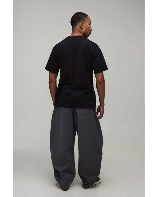 BoohooMAN Black Elasticated Waist Balloon Fit Double Leg Pleat Detail Twill Trousers for men