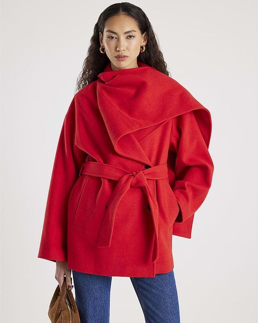 River Island Red Scarf Coat Wool Blend Mid Length