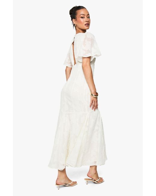 Boohoo Natural Tall Burnout Floral Angel Sleeve Midaxi Dress